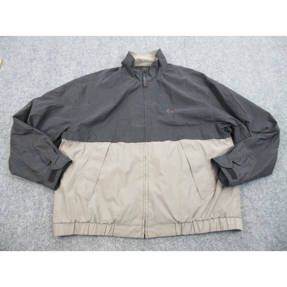 Greg Norman Collection Jacket Mens XL Gray Golf Windbreaker Full Zip Shark Logo